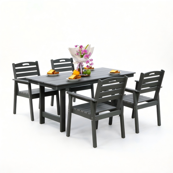 English Elm Hdpe Recycled Poly 5 Piece Outdoor Dining Set with Umbrella Hole Weatherproof Patio W3805S00001