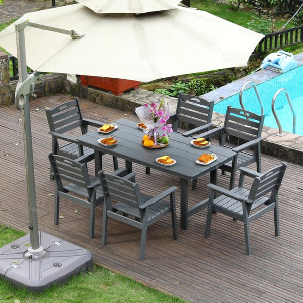 English Elm Hdpe Recyclable Six Person Outdoor Dining Set with Umbrella Ready Weatherproof Table W3805S00003