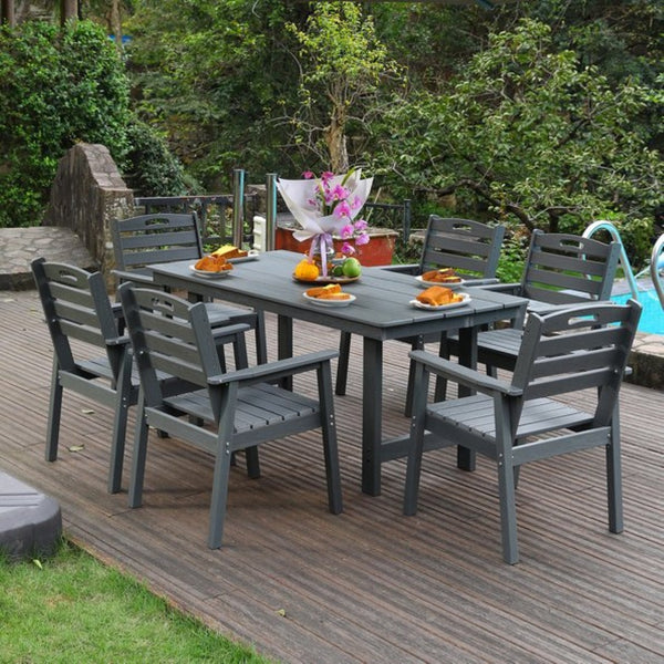 English Elm Hdpe Recyclable Six Person Outdoor Dining Set with Umbrella Ready Weatherproof Table W3805S00003