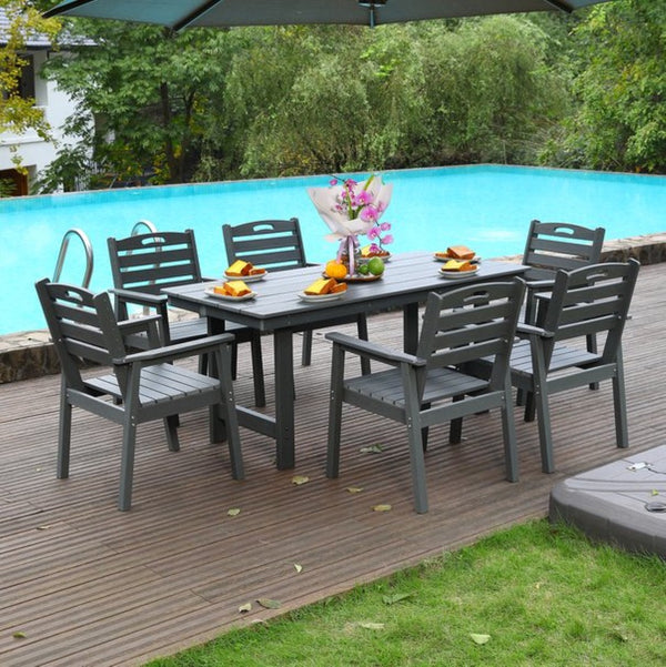 English Elm Hdpe Recyclable Six Person Outdoor Dining Set with Umbrella Ready Weatherproof Table W3805S00003