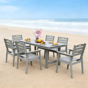 English Elm Hdpe Recyclable Six Person Outdoor Dining Set with Umbrella Ready Weatherproof Table W3805S00003