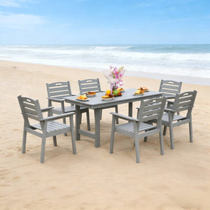 English Elm Hdpe Recyclable Six Person Outdoor Dining Set with Umbrella Ready Weatherproof Table W3805S00003