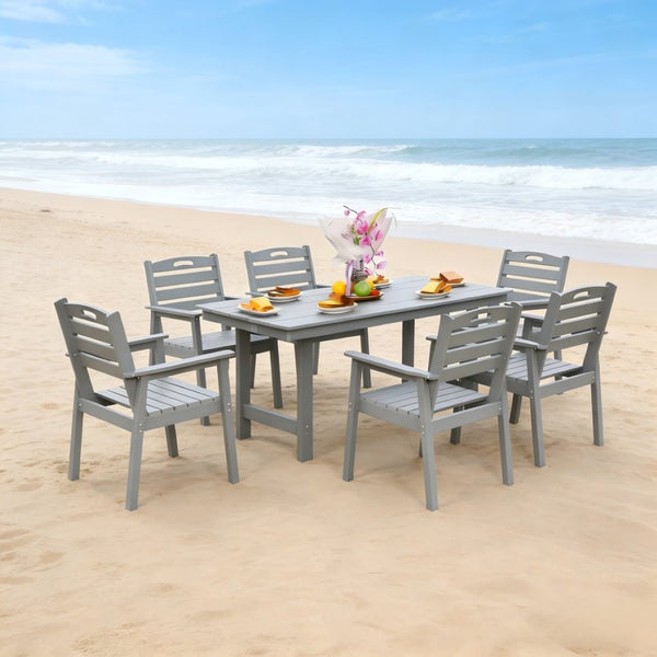 English Elm Hdpe Recyclable Six Person Outdoor Dining Set with Umbrella Ready Weatherproof Table W3805S00003