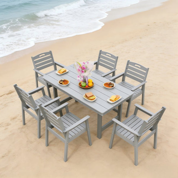 English Elm Hdpe Recyclable Six Person Outdoor Dining Set with Umbrella Ready Weatherproof Table W3805S00003