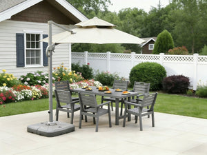 English Elm Hdpe Recyclable Six Person Outdoor Dining Set with Umbrella Ready Weatherproof Table W3805S00003