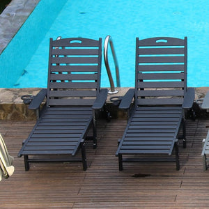 English Elm Hdpeoutdoor Reclining Poolside Lounge Chair Set Two Weather Resistant HDPE Wood Grain W3805S00009
