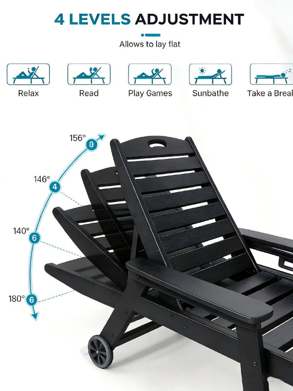 English Elm Hdpeoutdoor Reclining Poolside Lounge Chair Set Two Weather Resistant HDPE Wood Grain W3805S00009