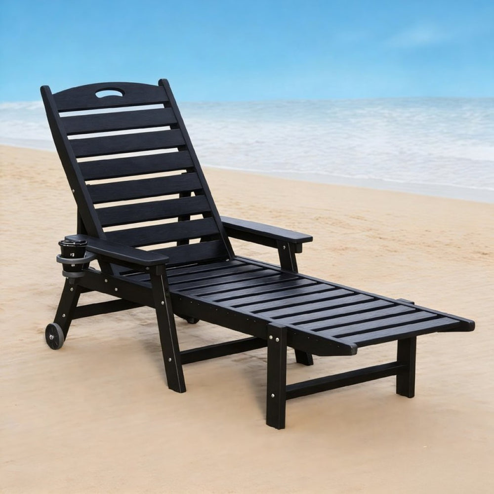 English Elm Hdpeoutdoor Reclining Poolside Lounge Chair Set Two Weather Resistant HDPE Wood Grain W3805S00009