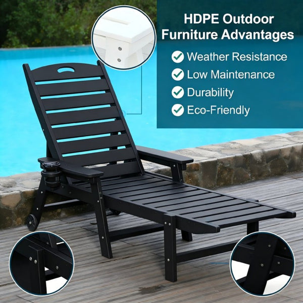 English Elm Hdpeoutdoor Reclining Poolside Lounge Chair Set Two Weather Resistant HDPE Wood Grain W3805S00009