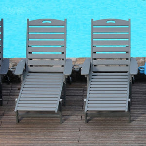 English Elm Hdpeoutdoor HDPE Reclining Lounge Chairs Set of Two for Poolside Patio with Wood Grain Finish W3805S00010