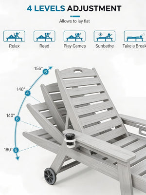 English Elm Hdpeoutdoor HDPE Reclining Lounge Chairs Set of Two for Poolside Patio with Wood Grain Finish W3805S00010
