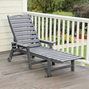English Elm Hdpeoutdoor HDPE Reclining Lounge Chairs Set of Two for Poolside Patio with Wood Grain Finish W3805S00010