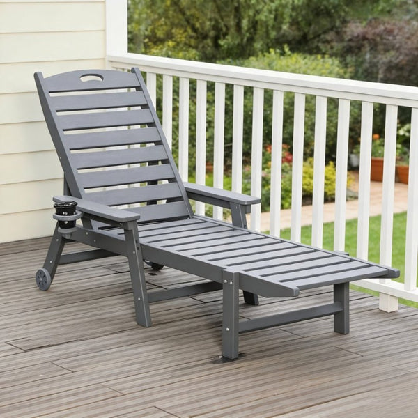 English Elm Hdpeoutdoor HDPE Reclining Lounge Chairs Set of Two for Poolside Patio with Wood Grain Finish W3805S00010