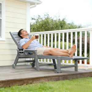 English Elm Hdpeoutdoor HDPE Reclining Lounge Chairs Set of Two for Poolside Patio with Wood Grain Finish W3805S00010