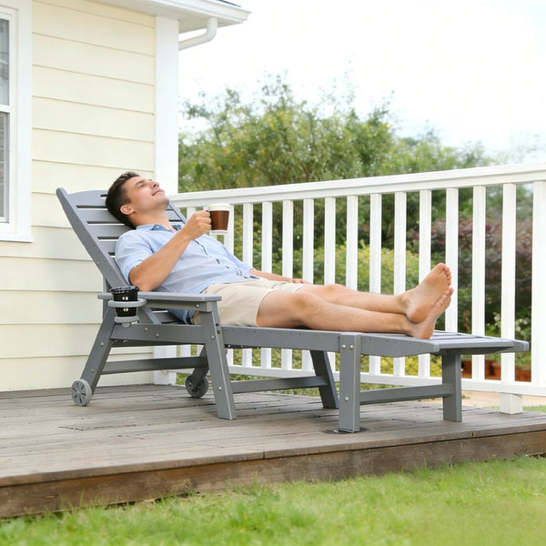 English Elm Hdpeoutdoor HDPE Reclining Lounge Chairs Set of Two for Poolside Patio with Wood Grain Finish W3805S00010