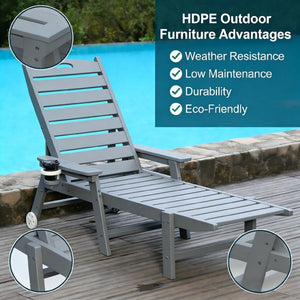 English Elm Hdpeoutdoor HDPE Reclining Lounge Chairs Set of Two for Poolside Patio with Wood Grain Finish W3805S00010