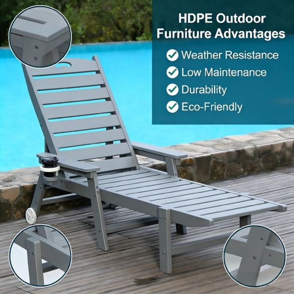 English Elm Hdpeoutdoor HDPE Reclining Lounge Chairs Set of Two for Poolside Patio with Wood Grain Finish W3805S00010