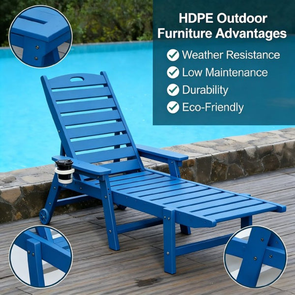 English Elm Hdpeoutdoor HDPE Wood-Grain Poolside Lounge Chair Set of Two with Adjustable Recline W3805S00012