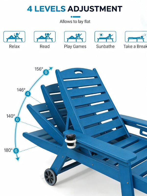 English Elm Hdpeoutdoor HDPE Wood-Grain Poolside Lounge Chair Set of Two with Adjustable Recline W3805S00012