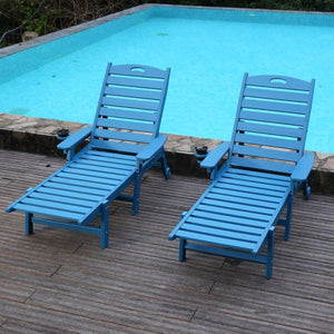 English Elm Hdpeoutdoor HDPE Wood-Grain Poolside Lounge Chair Set of Two with Adjustable Recline W3805S00012