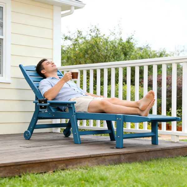 English Elm Hdpeoutdoor HDPE Wood-Grain Poolside Lounge Chair Set of Two with Adjustable Recline W3805S00012