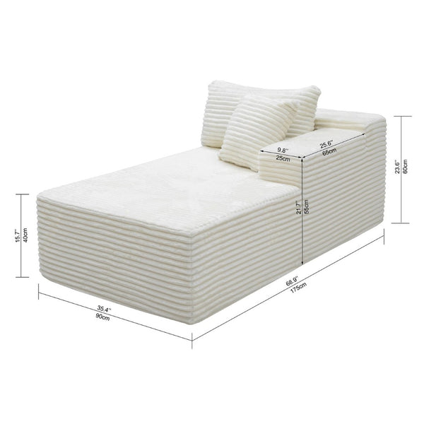 English Elm Co-009A-1L2r-White-2R Corduroy Modular Sectional Reversible Chaise for Modern Living Spaces W3819P380917