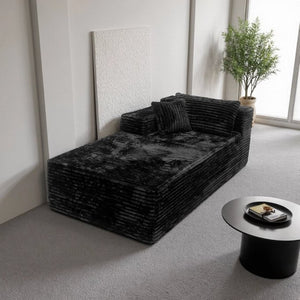 English Elm Wi-009A-Black-Tl Corduroy Modular Sectional Reversible Chaise Low Profile Living Room Sofa W3819P436604