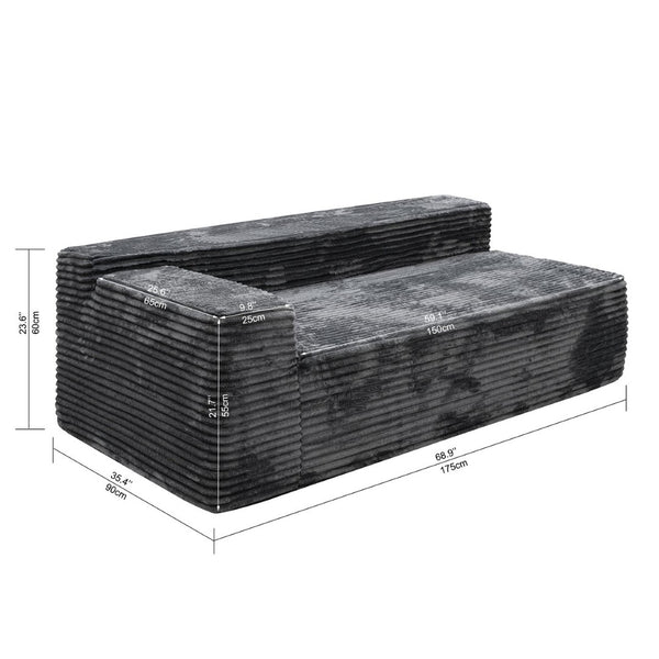 English Elm Sp-009a-black-tl Modular Corduroy Sectional with Reversible Chaise for Modern Living Rooms Grey 2L W3819P448423