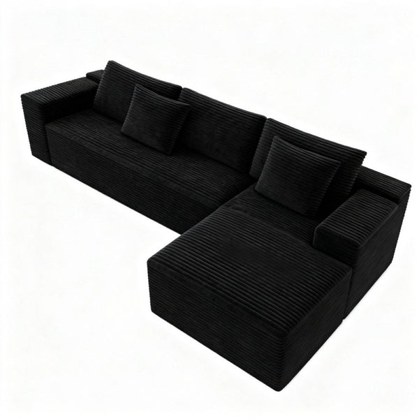 English Elm 104.3*68.9"modular Sectional Sofa Plush Corduroy Two-piece Reversible Chaise Living Room Black W3819P492705