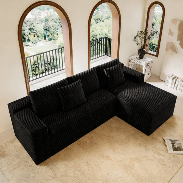 English Elm 104.3*68.9"modular Sectional Sofa Plush Corduroy Two-piece Reversible Chaise Living Room Black W3819P492705