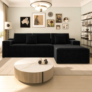 English Elm 104.3*68.9"modular Sectional Sofa Plush Corduroy Two-piece Reversible Chaise Living Room Black W3819P492705
