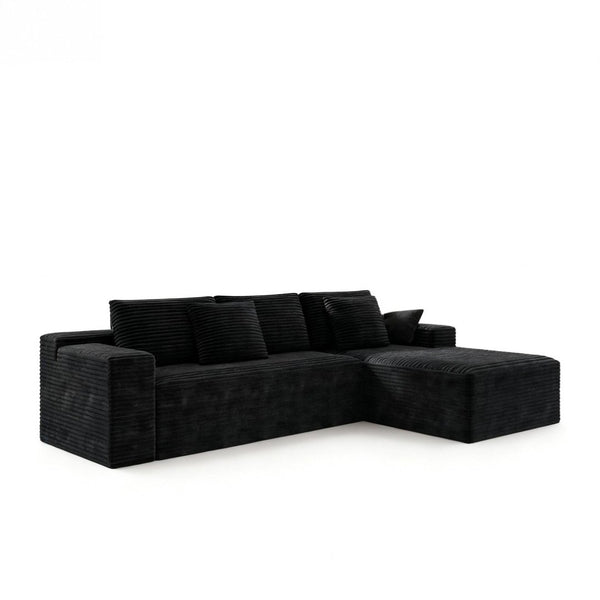 English Elm 104.3*68.9"modular Sectional Sofa Plush Corduroy Two-piece Reversible Chaise Living Room Black W3819P492705