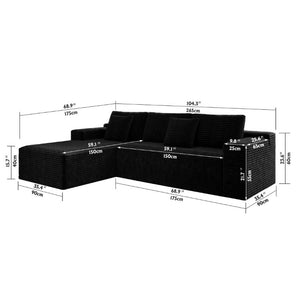 English Elm 104.3*68.9Modular Sectional Sofa Plush Corduroy Two Piece No Assembly Living Room W3819P492706