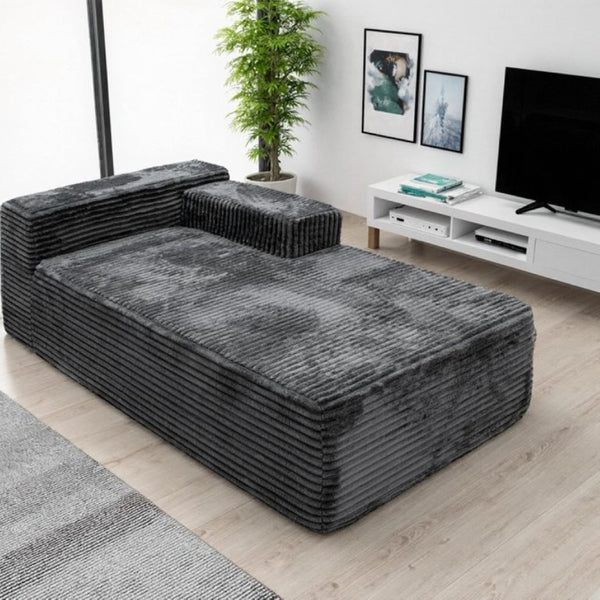 English Elm Su-009A-Grey-2L Corduroy Modular Sectional with Reversible Chaise for Modern Living Top Right W3819P492713