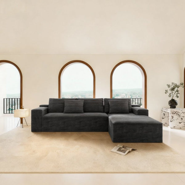 English Elm 104.3*68.9"modular Sectional Sofa Plush Corduroy Two-piece Reversible Chaise Living Room Grey - A W3819P492714