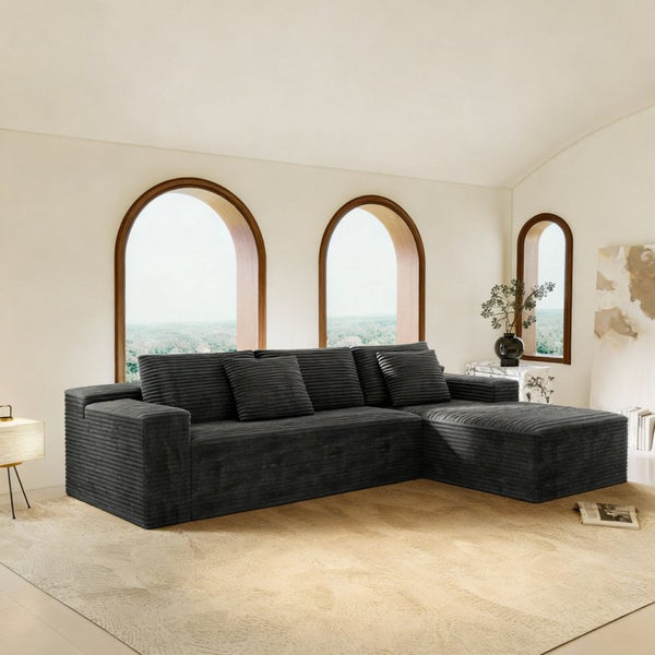 English Elm 104.3*68.9"modular Sectional Sofa Plush Corduroy Two-piece Reversible Chaise Living Room Grey - A W3819P492714