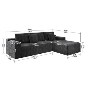 English Elm 104.3*68.9"modular Sectional Sofa Plush Corduroy Two-piece Reversible Chaise Living Room Grey - A W3819P492714