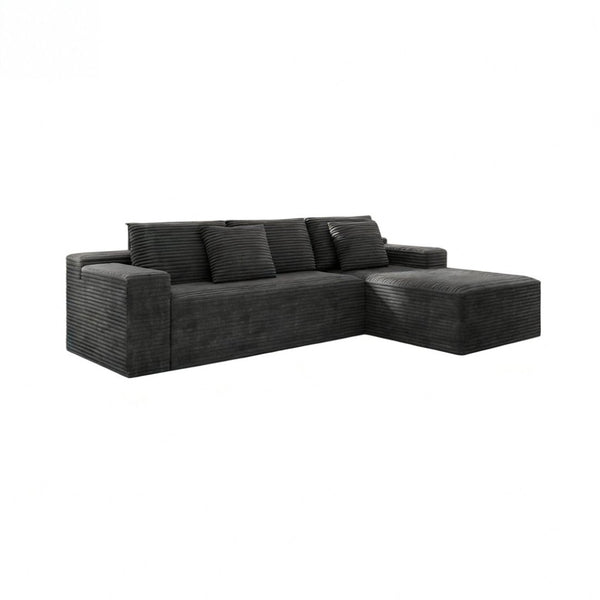 English Elm 104.3*68.9"modular Sectional Sofa Plush Corduroy Two-piece Reversible Chaise Living Room Grey - A W3819P492714