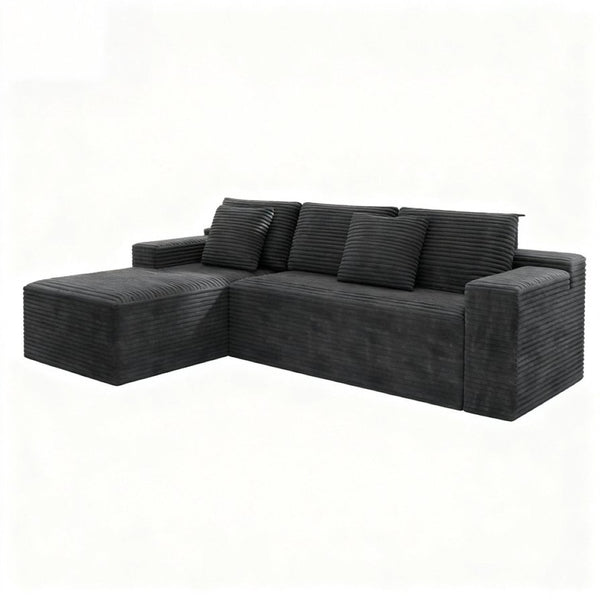 English Elm 104.3*68.9"modular Sectional Sofa Plush Corduroy Two-piece Reversible Chaise Living Room Grey - B W3819P492715