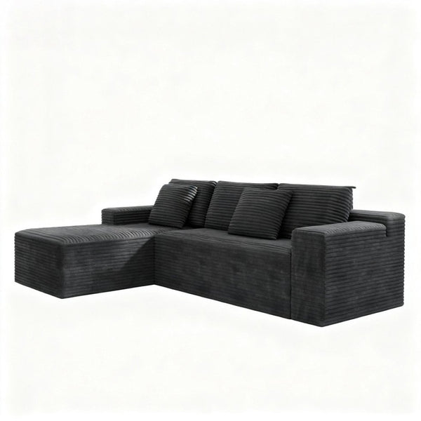 English Elm 104.3*68.9"modular Sectional Sofa Plush Corduroy Two-piece Reversible Chaise Living Room Grey - B W3819P492715