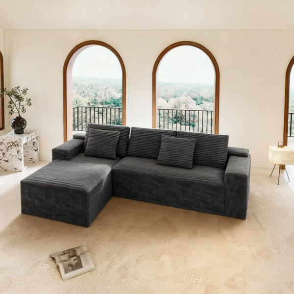 English Elm 104.3*68.9"modular Sectional Sofa Plush Corduroy Two-piece Reversible Chaise Living Room Grey - B W3819P492715