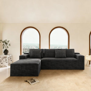 English Elm 104.3*68.9"modular Sectional Sofa Plush Corduroy Two-piece Reversible Chaise Living Room Grey - B W3819P492715