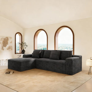 English Elm 104.3*68.9"modular Sectional Sofa Plush Corduroy Two-piece Reversible Chaise Living Room Grey - B W3819P492715