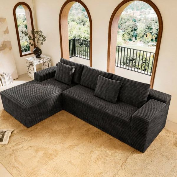 English Elm 104.3*68.9"modular Sectional Sofa Plush Corduroy Two-piece Reversible Chaise Living Room Grey - B W3819P492715