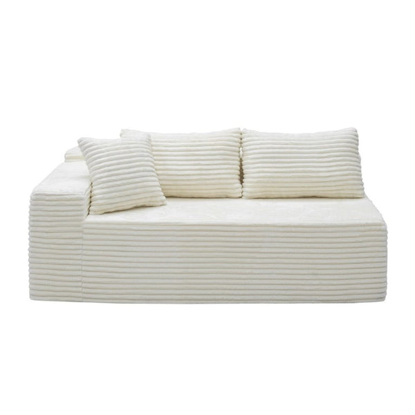 English Elm Su-009A-White-2L Plush Corduroy Modular Sectional with Reversible Chaise for Living Rooms White 2L W3819P552816