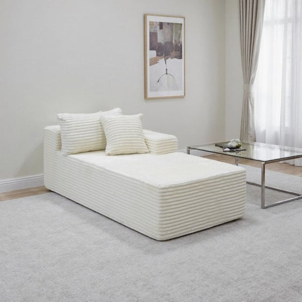 English Elm Su-009A-White-2L Plush Corduroy Modular Sectional with Reversible Chaise for Living Rooms White TR W3819P552817