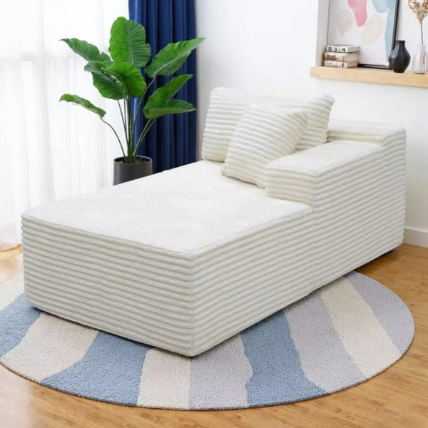 English Elm Su-009A-White-2L Plush Corduroy Modular Sectional with Reversible Chaise for Living Rooms White TR W3819P552817