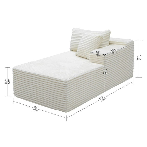 English Elm Su-009A-White-2L Plush Corduroy Modular Sectional with Reversible Chaise for Living Rooms White TR W3819P552817