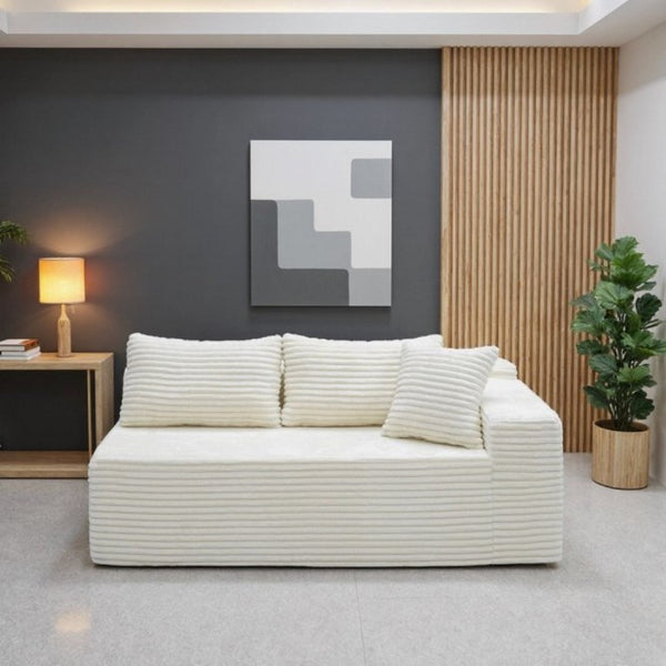 English Elm Su-009A-White-2L Plush Corduroy Modular Sectional with Reversible Chaise for Living Rooms White 2R W3819P552821