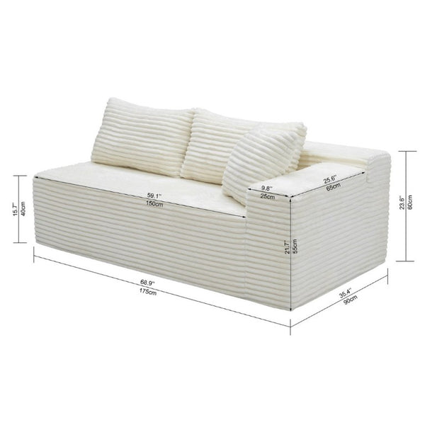 English Elm Su-009A-White-2L Plush Corduroy Modular Sectional with Reversible Chaise for Living Rooms White 2R W3819P552821